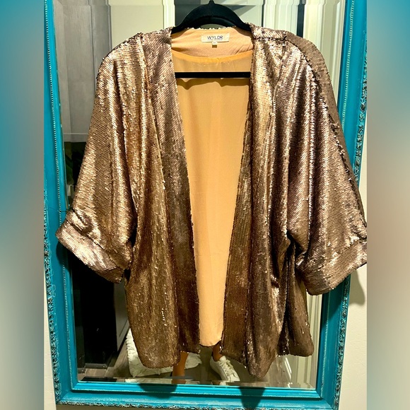 WYLDR Jackets & Coats Wyldr Matte Gold Sequin Kimono Jacket Ml Poshmark